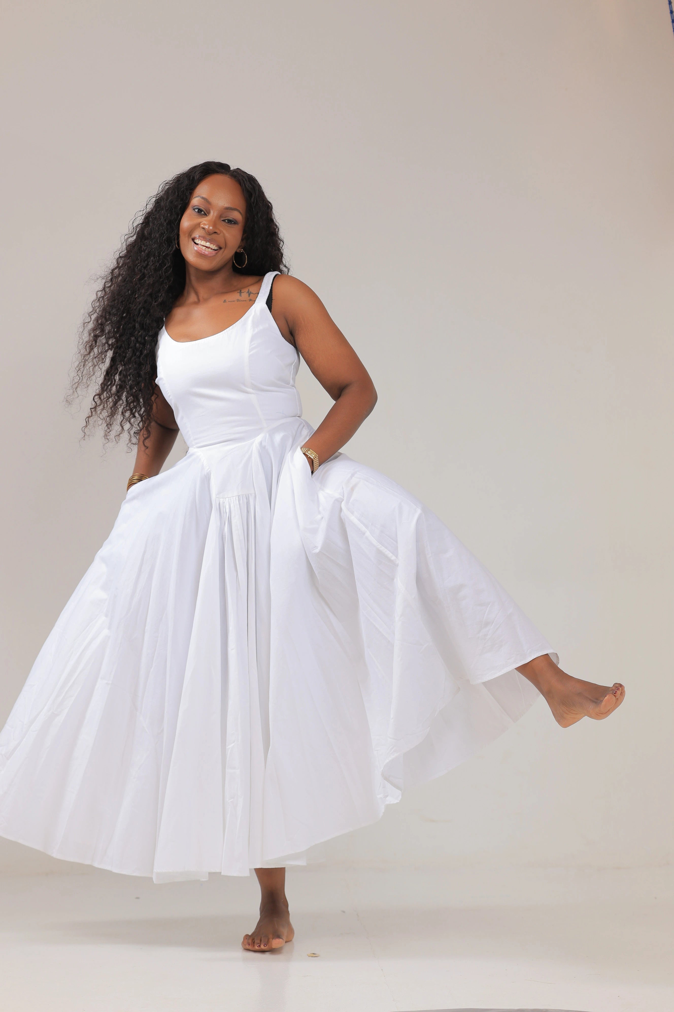 The Nyonyo  drop waist maxi Dress - White