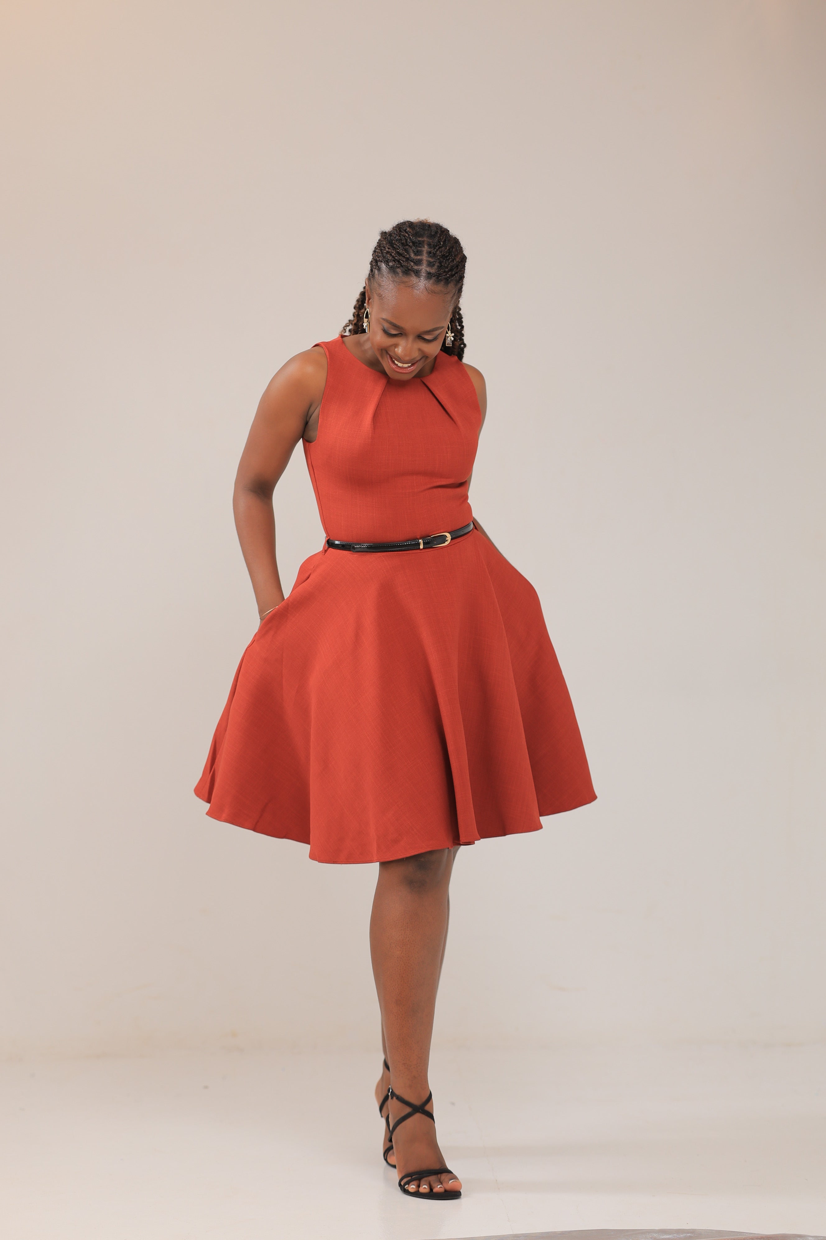 The Iriza belted skater dress Orange