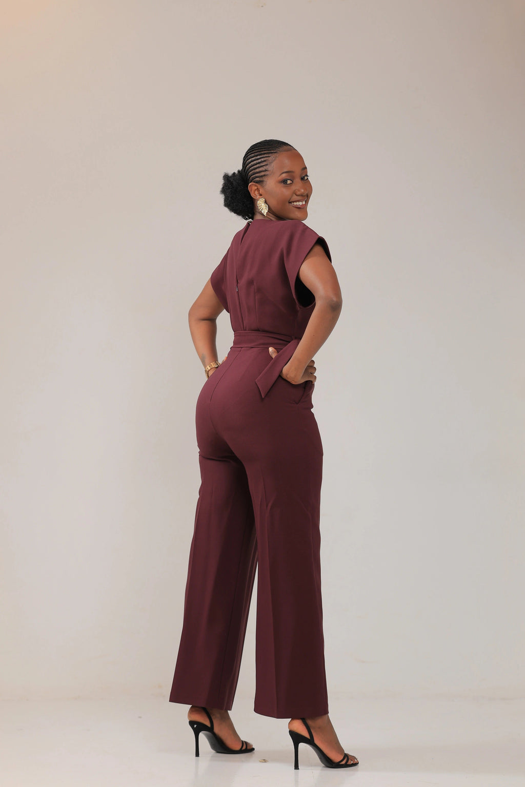 The isimbi belted Maroon jumpsuit