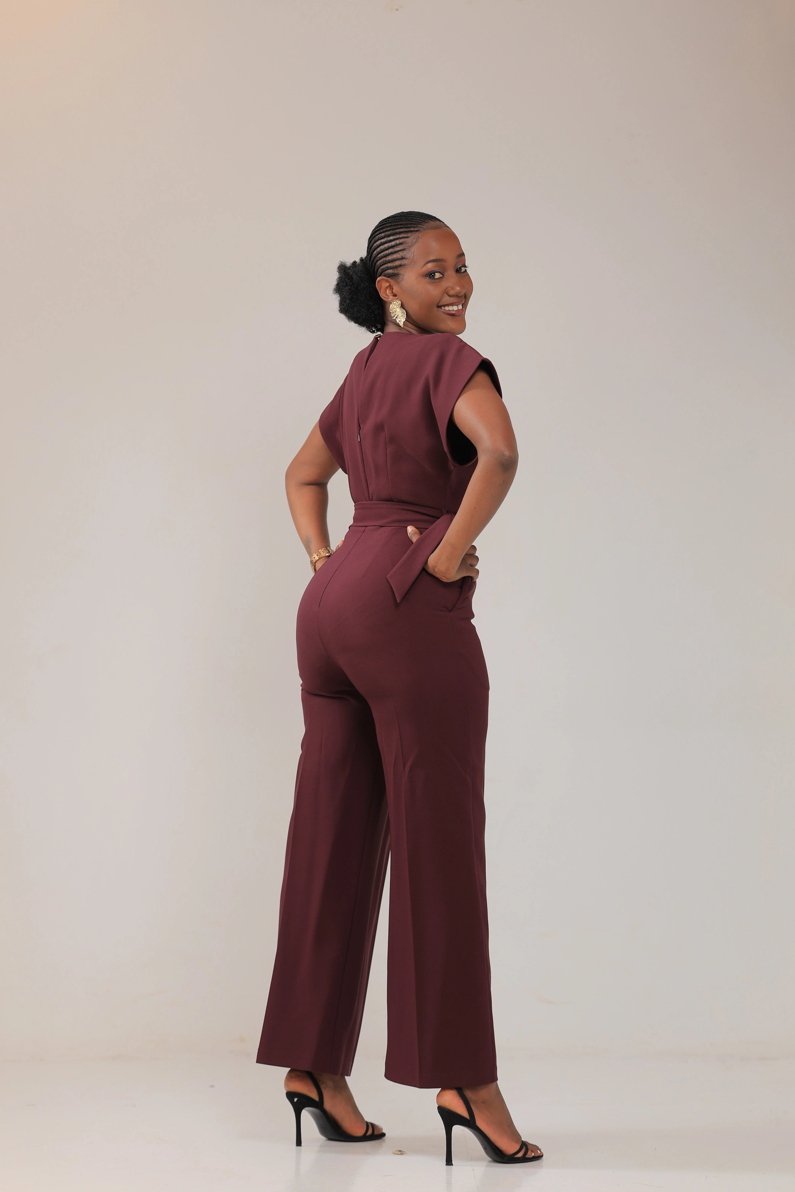 The isimbi belted Maroon jumpsuit